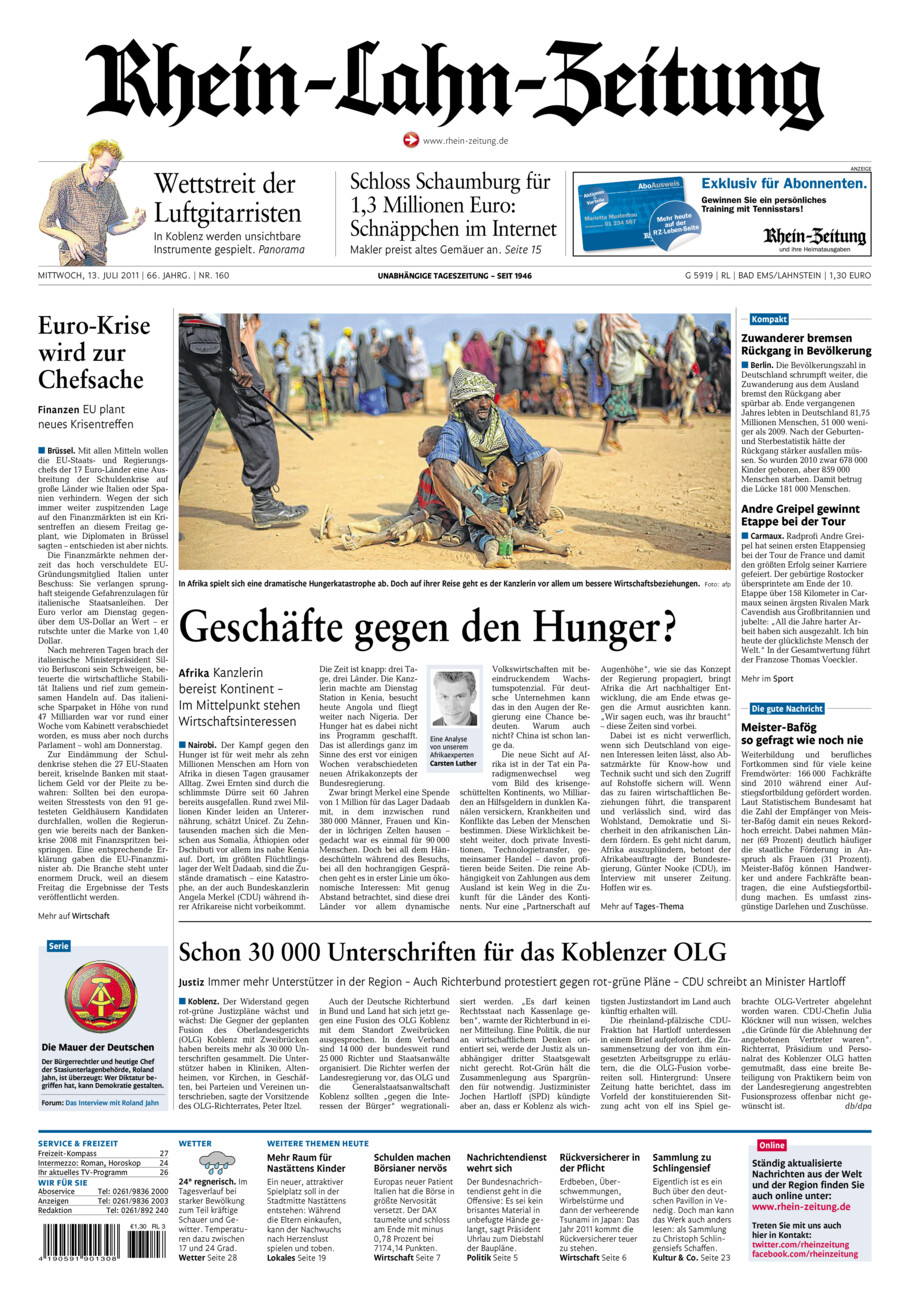 Rhein-Lahn-Zeitung vom Mittwoch, 13.07.2011