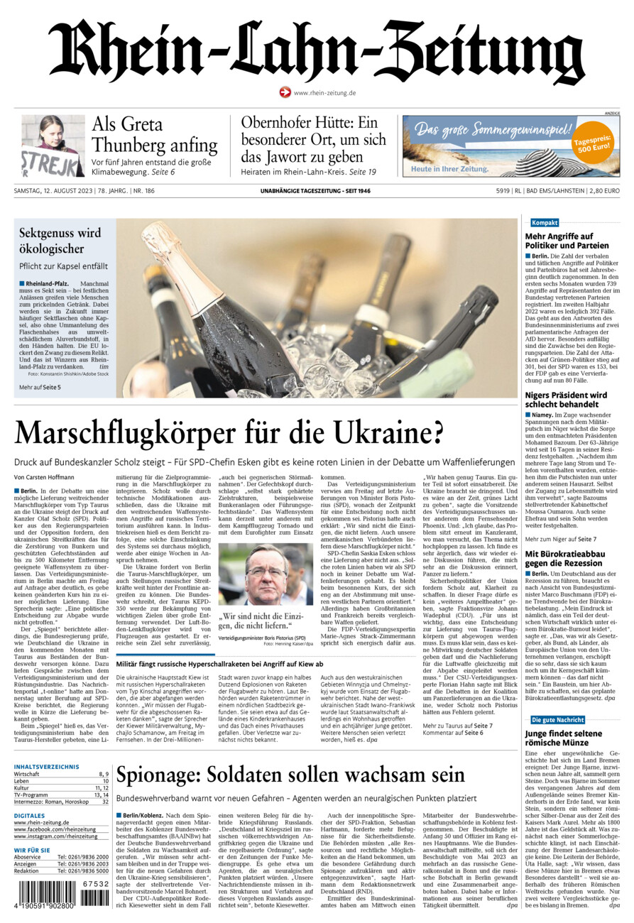 Rhein-Lahn-Zeitung vom Samstag, 12.08.2023
