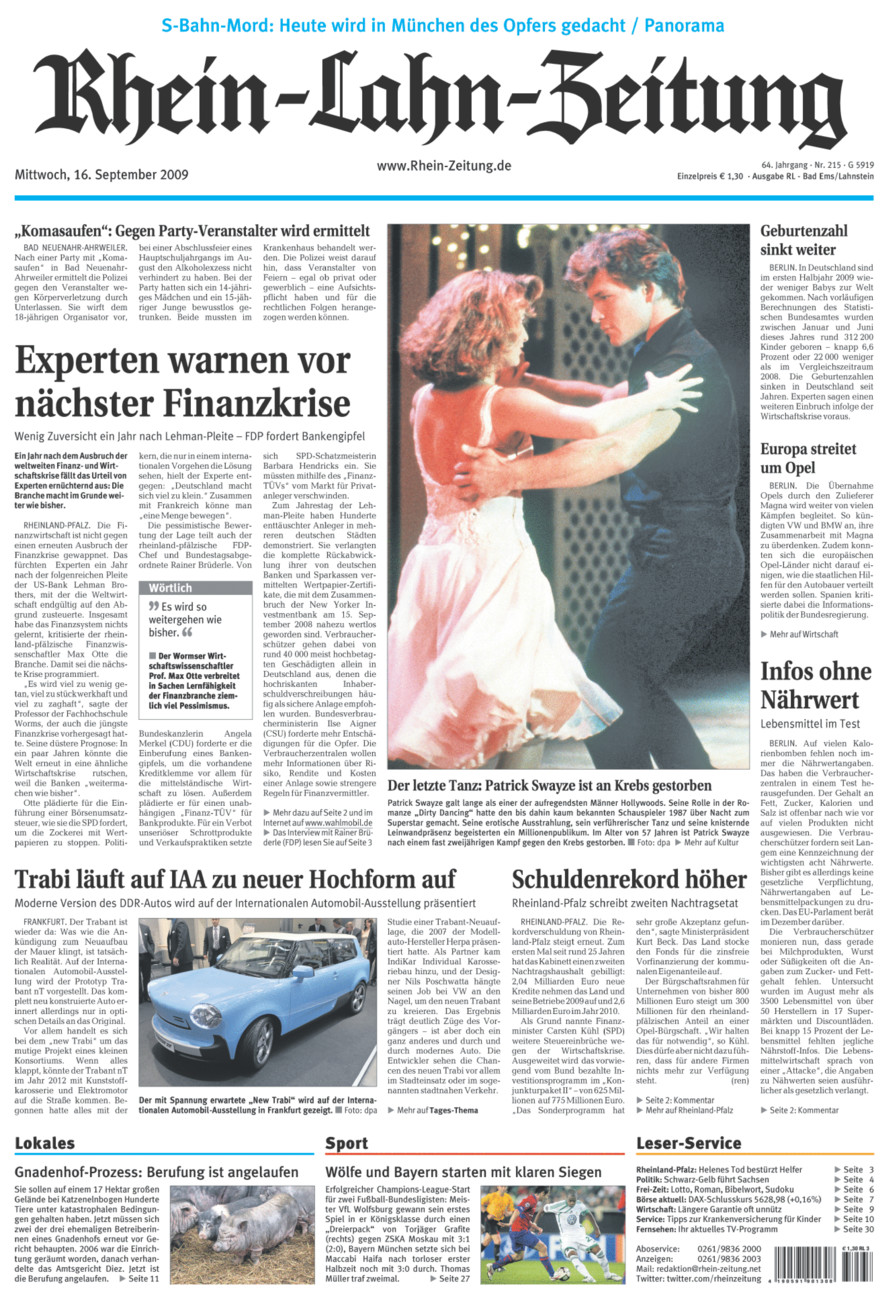 Rhein-Lahn-Zeitung vom Mittwoch, 16.09.2009