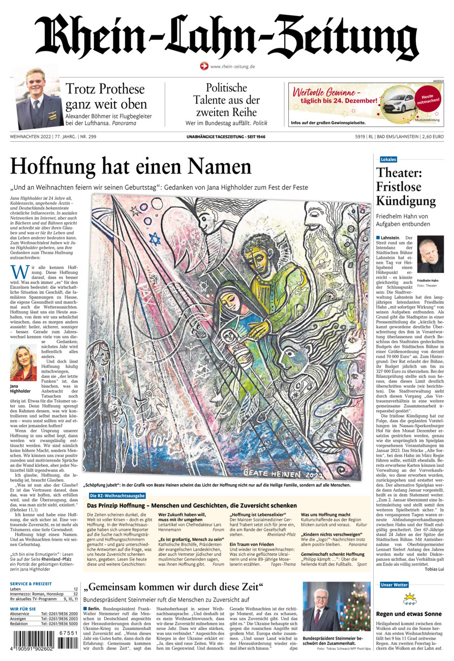 Rhein-Lahn-Zeitung vom Samstag, 24.12.2022