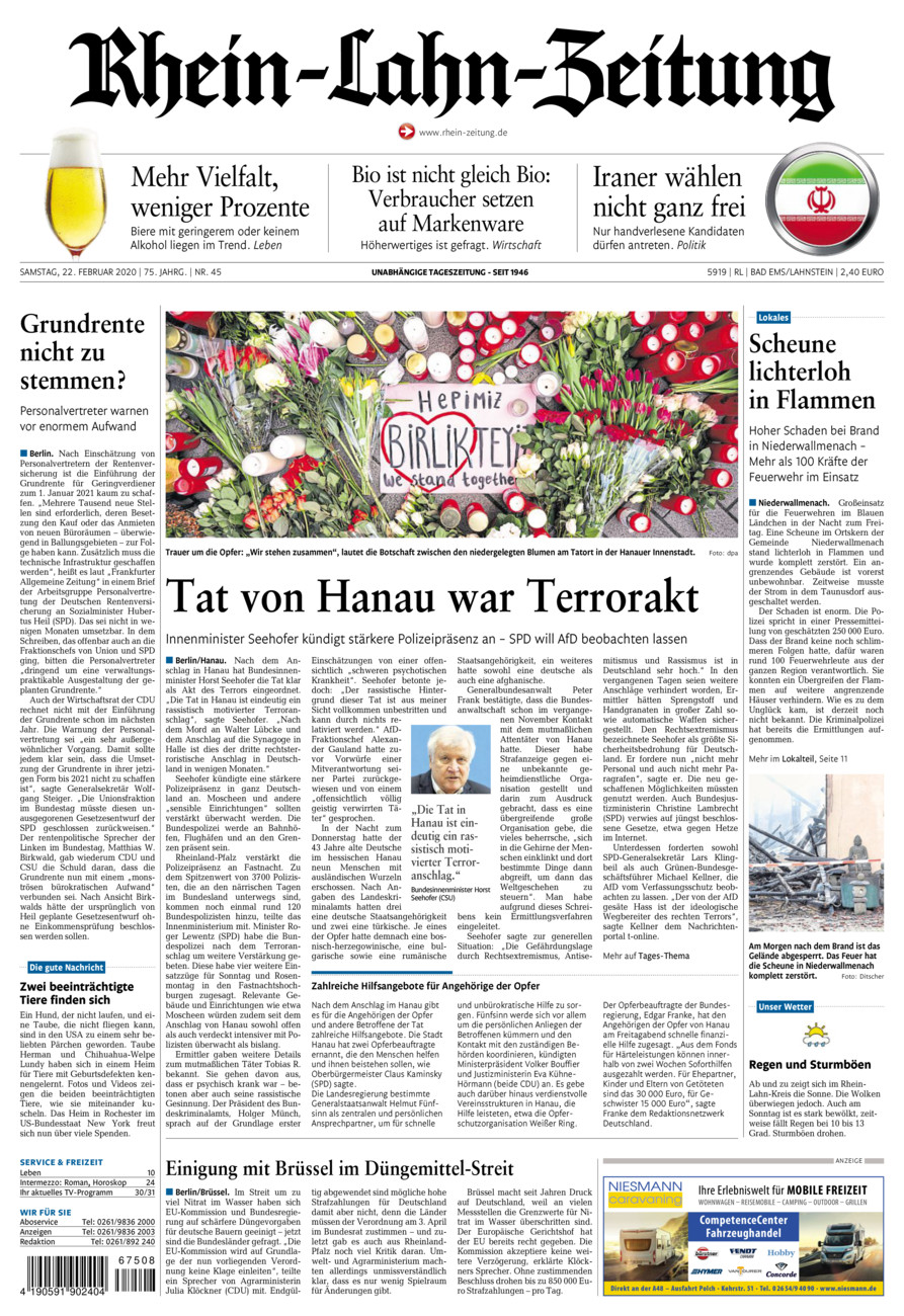 Rhein-Lahn-Zeitung vom Samstag, 22.02.2020