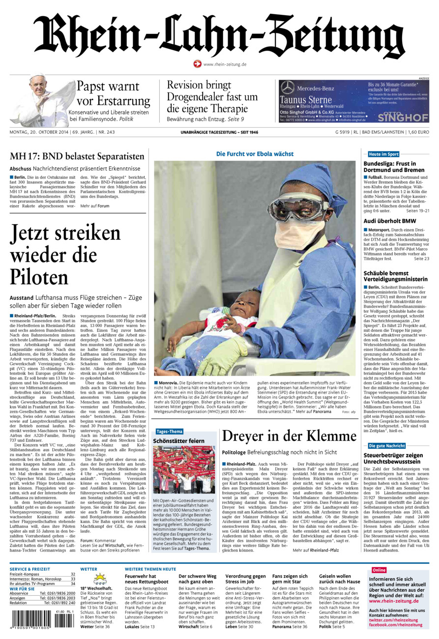 Rhein-Lahn-Zeitung vom Montag, 20.10.2014