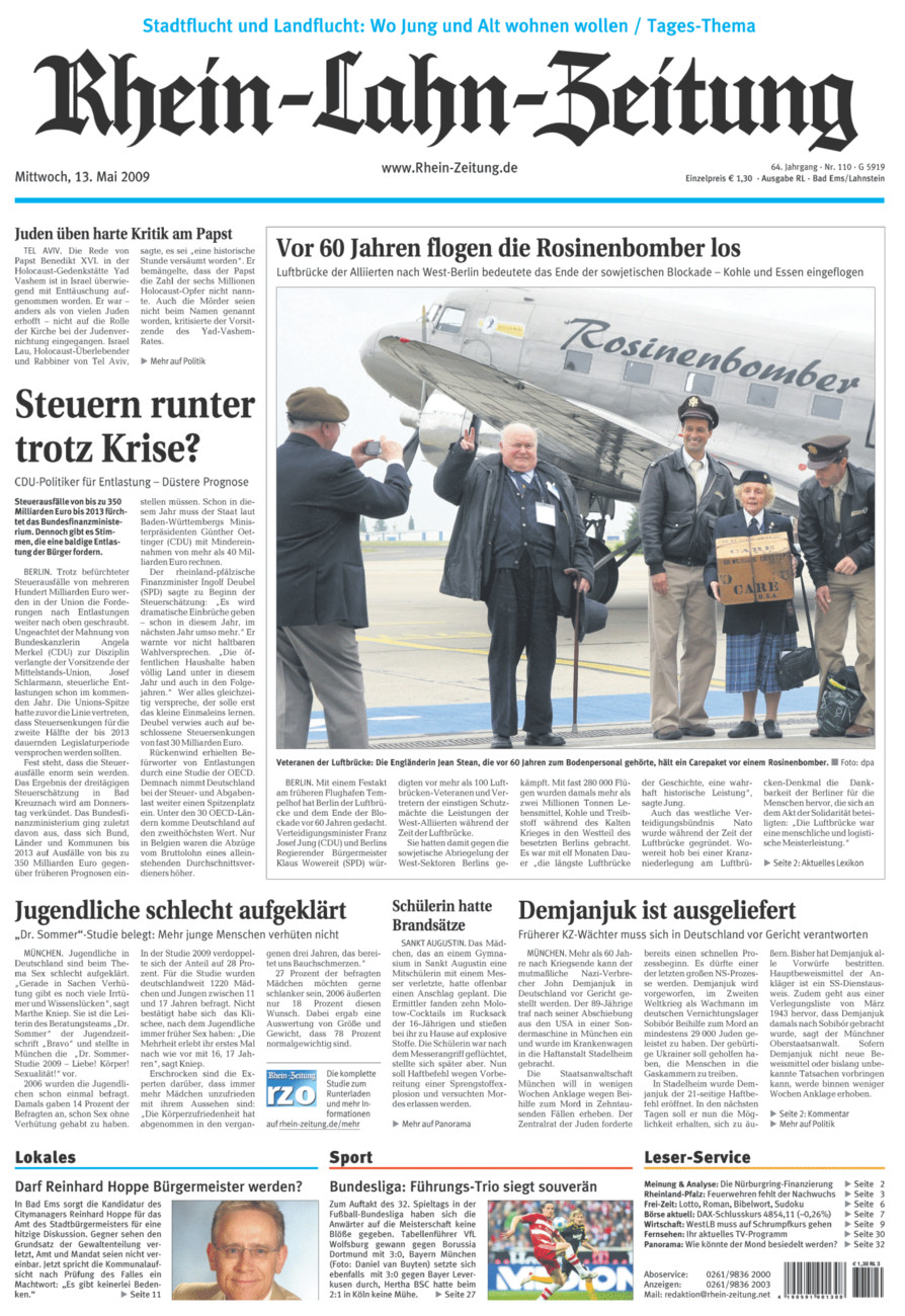 Rhein-Lahn-Zeitung vom Mittwoch, 13.05.2009