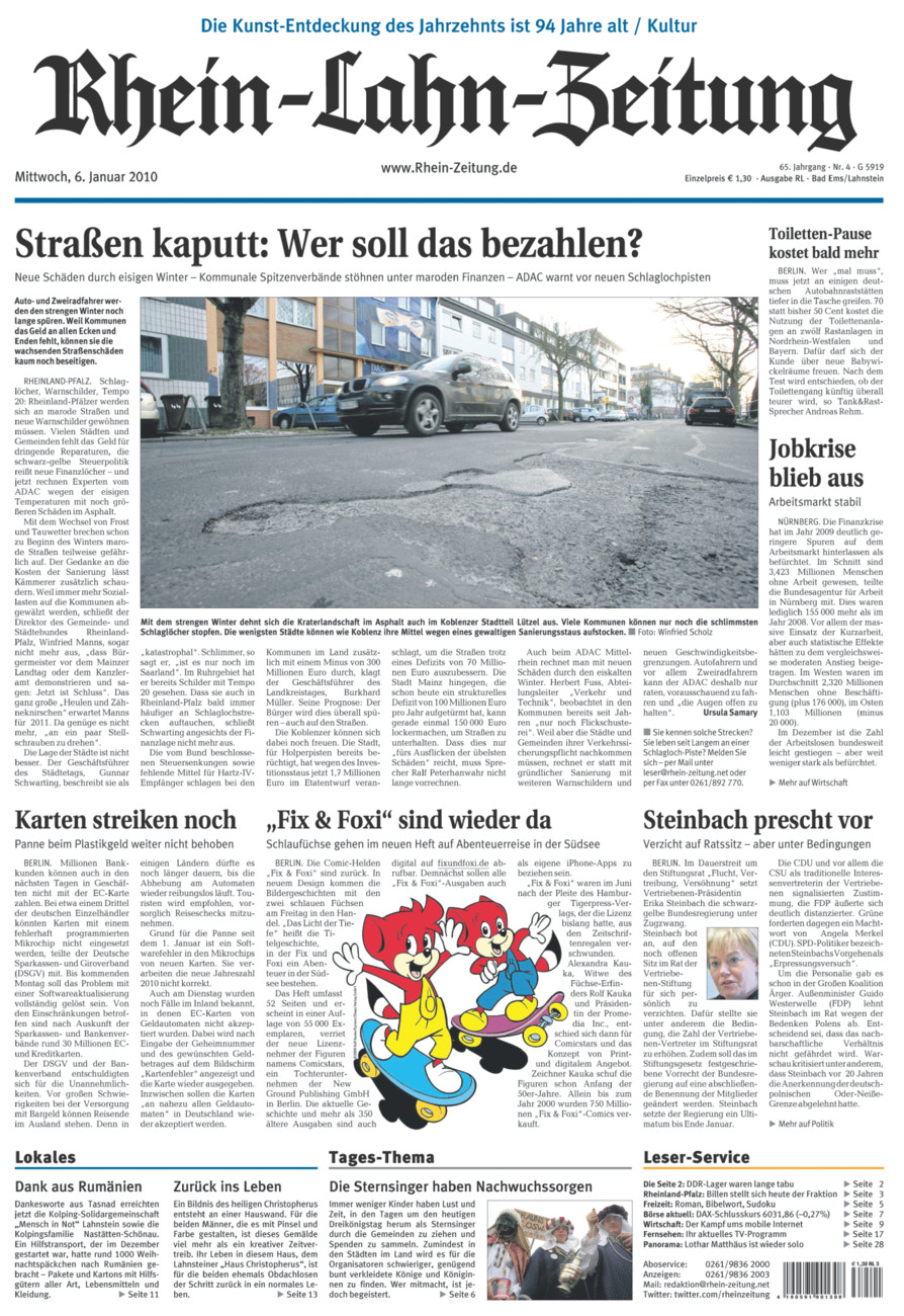 Rhein-Lahn-Zeitung vom Mittwoch, 06.01.2010