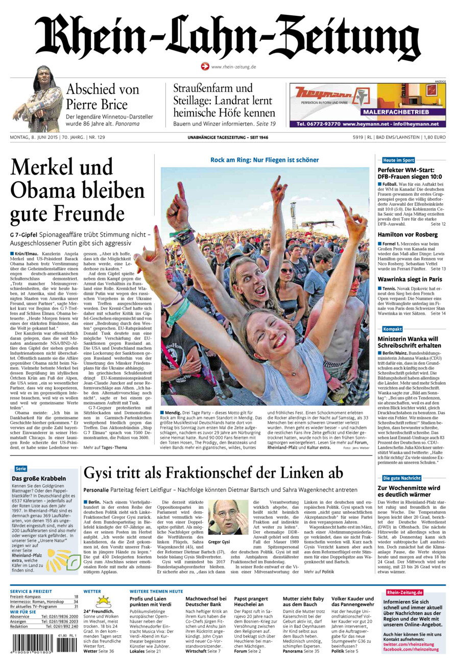 Rhein-Lahn-Zeitung vom Montag, 08.06.2015