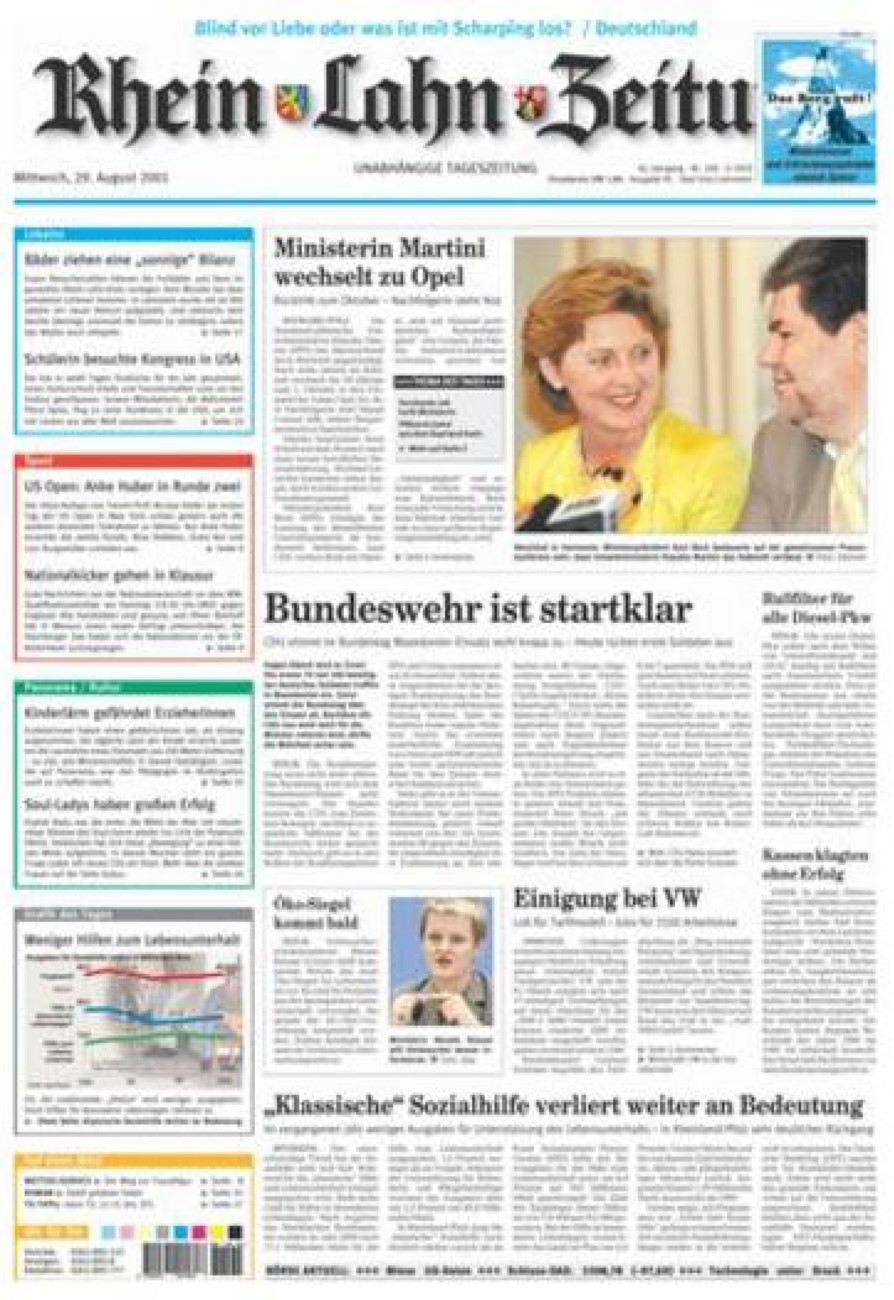 Rhein-Lahn-Zeitung vom Mittwoch, 29.08.2001