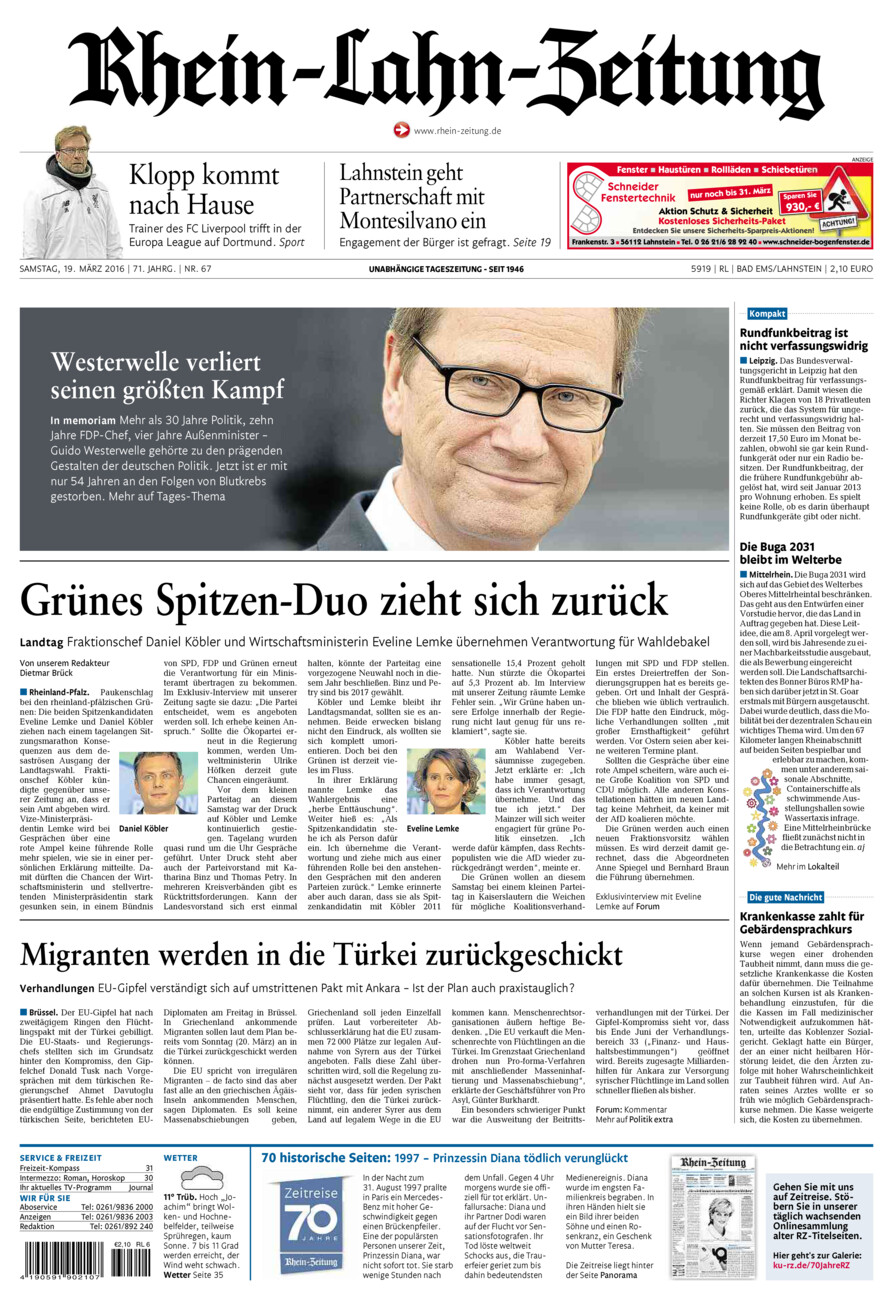 Rhein-Lahn-Zeitung vom Samstag, 19.03.2016