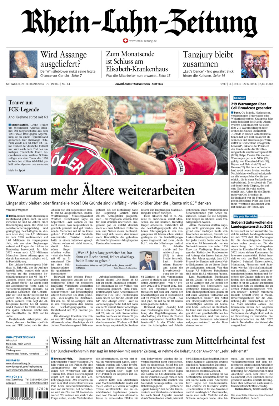 Rhein-Lahn-Zeitung vom Mittwoch, 21.02.2024