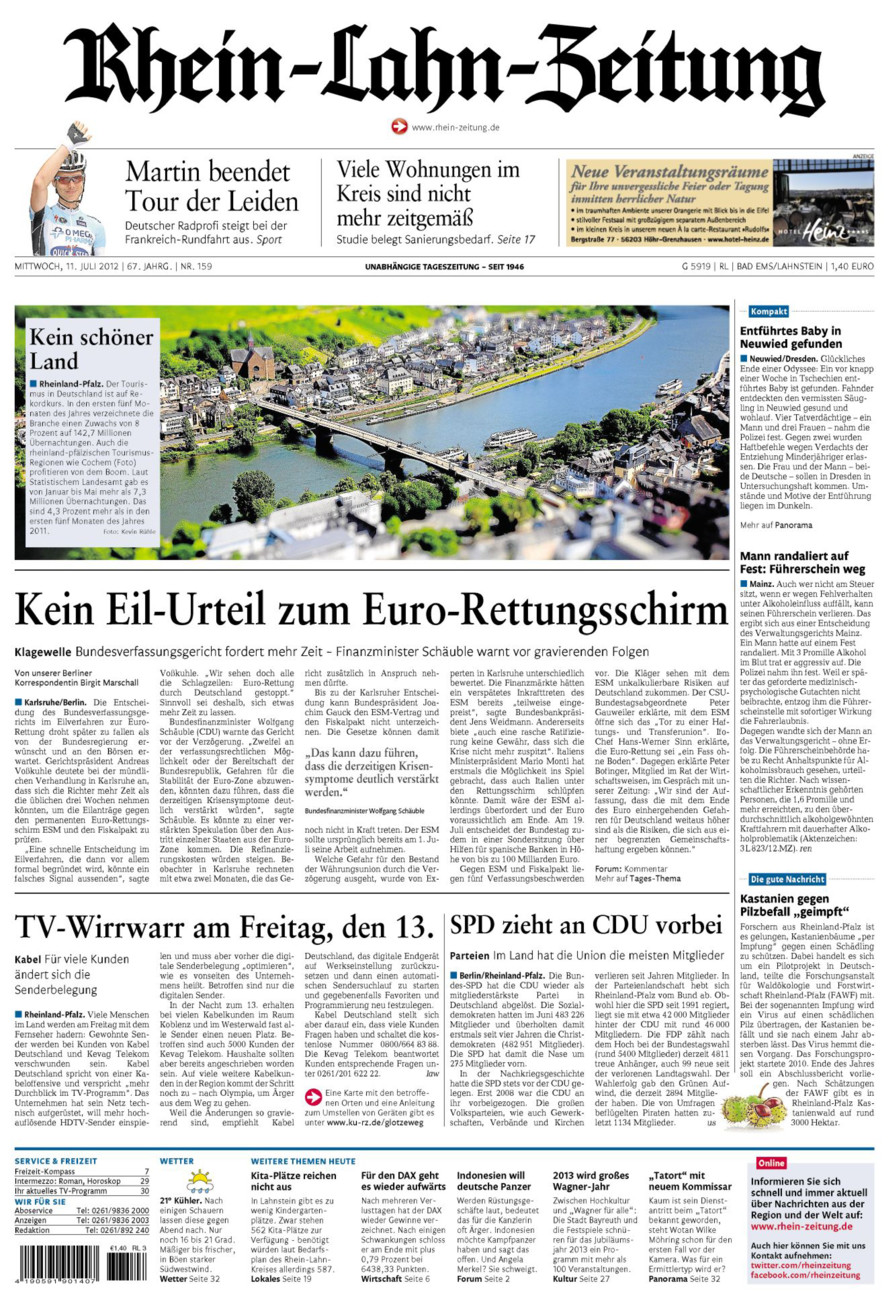 Rhein-Lahn-Zeitung vom Mittwoch, 11.07.2012