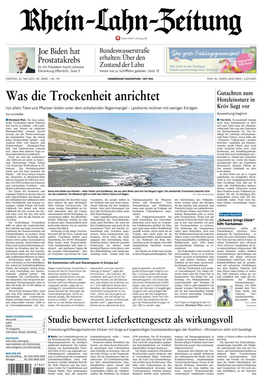 Rhein-Lahn-Zeitung vom Dienstag, 20.05.2025