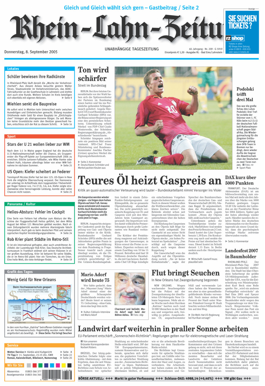 Rhein-Lahn-Zeitung vom Donnerstag, 08.09.2005