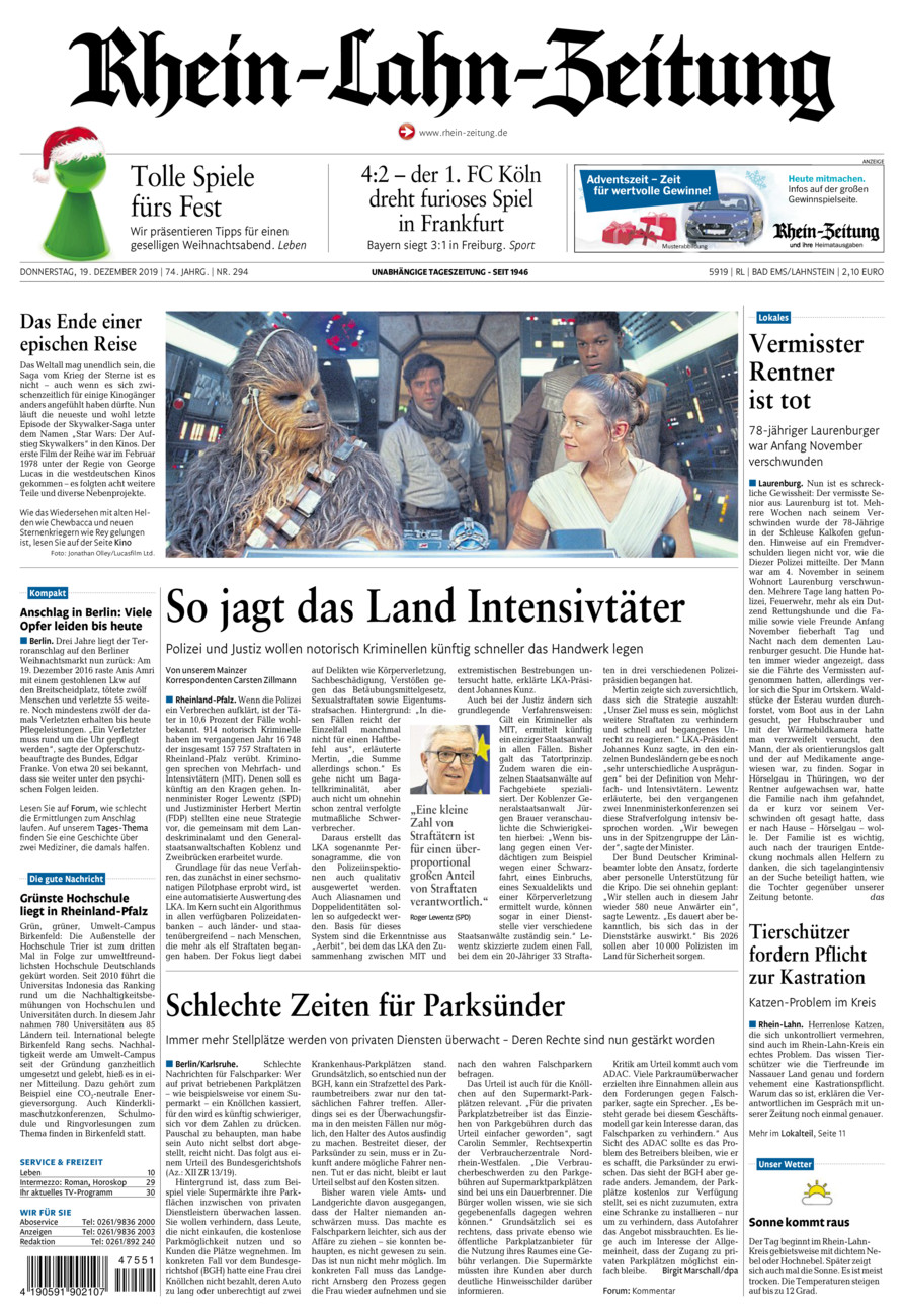 Rhein-Lahn-Zeitung vom Donnerstag, 19.12.2019