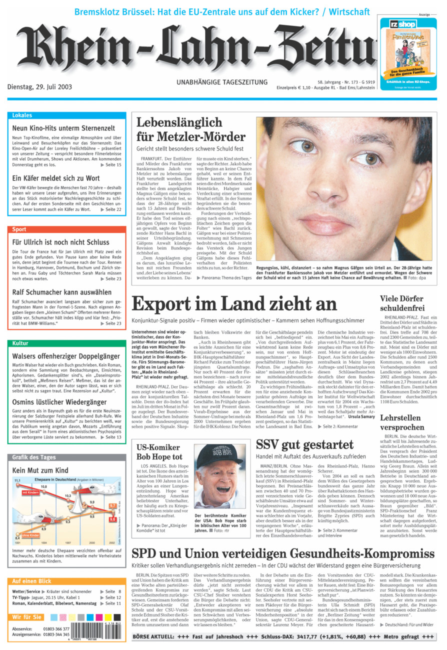 Rhein-Lahn-Zeitung vom Dienstag, 29.07.2003