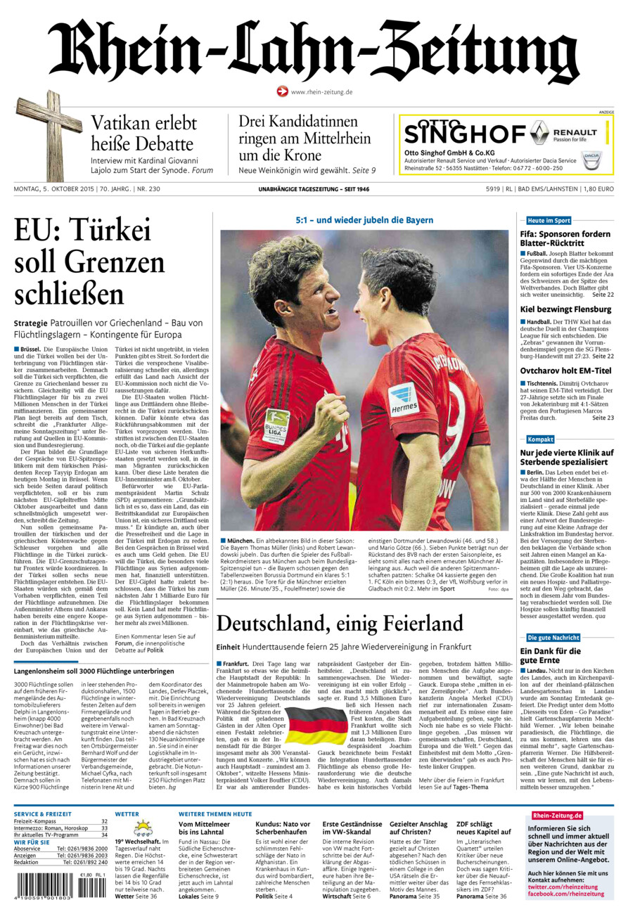 Rhein-Lahn-Zeitung vom Montag, 05.10.2015