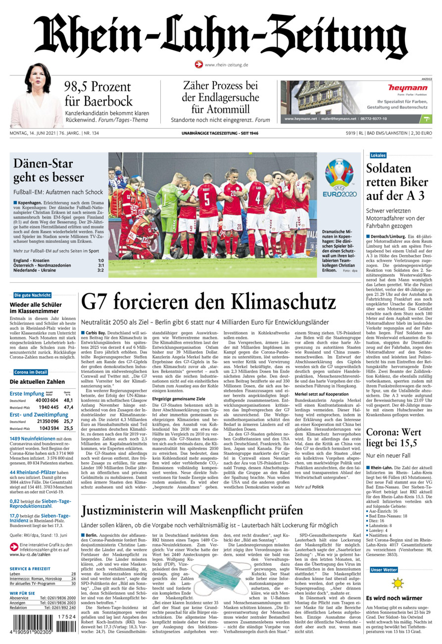 Rhein-Lahn-Zeitung vom Montag, 14.06.2021