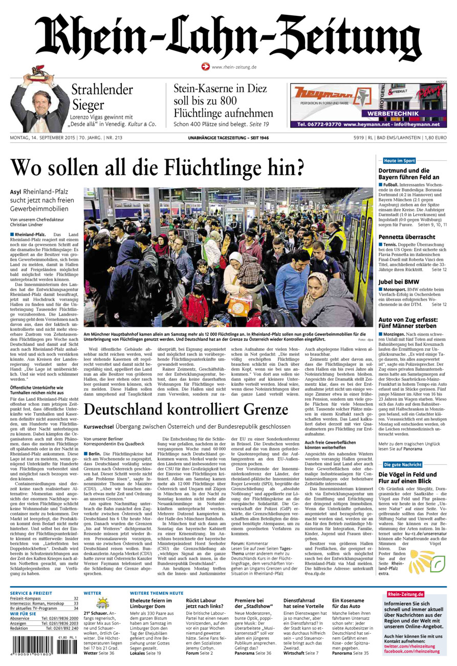 Rhein-Lahn-Zeitung vom Montag, 14.09.2015