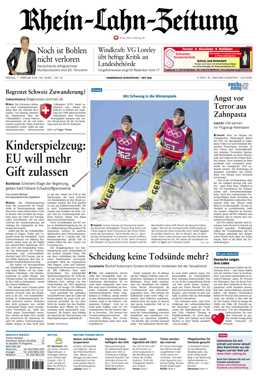 Rhein-Lahn-Zeitung vom Freitag, 07.02.2014