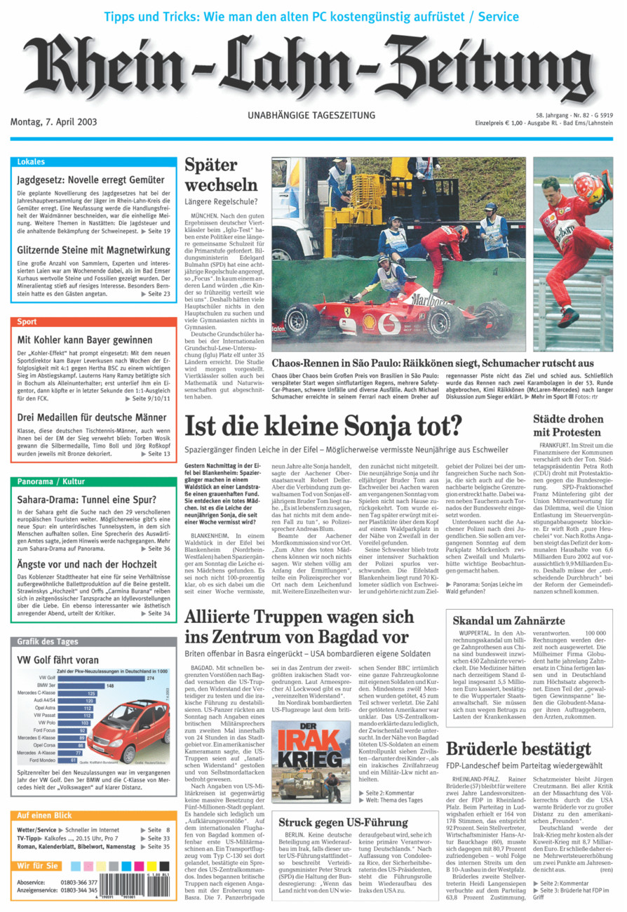 Rhein-Lahn-Zeitung vom Montag, 07.04.2003