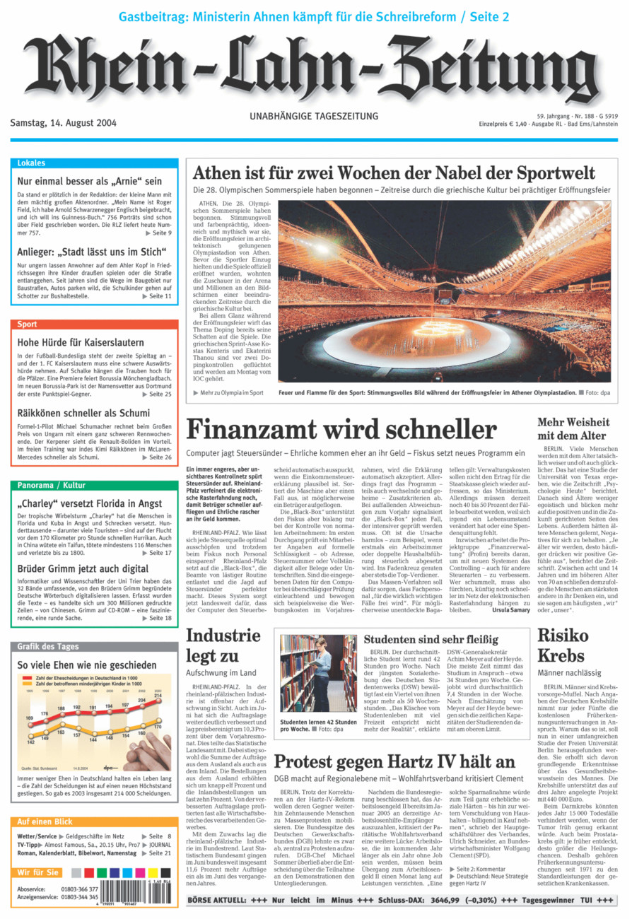 Rhein-Lahn-Zeitung vom Samstag, 14.08.2004
