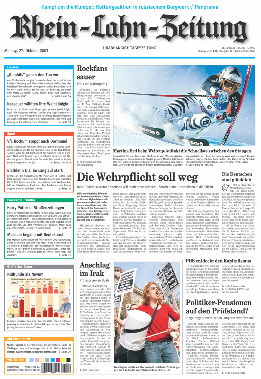 Rhein-Lahn-Zeitung vom Montag, 27.10.2003