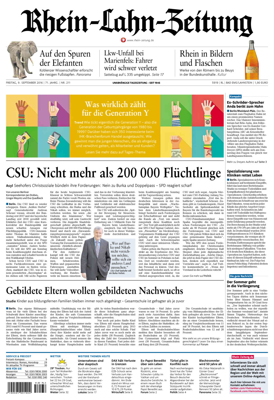 Rhein-Lahn-Zeitung vom Freitag, 09.09.2016
