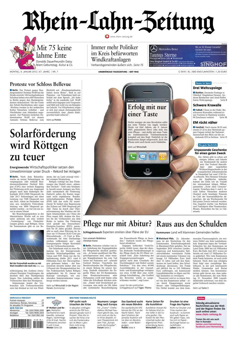 Rhein-Lahn-Zeitung vom Montag, 09.01.2012