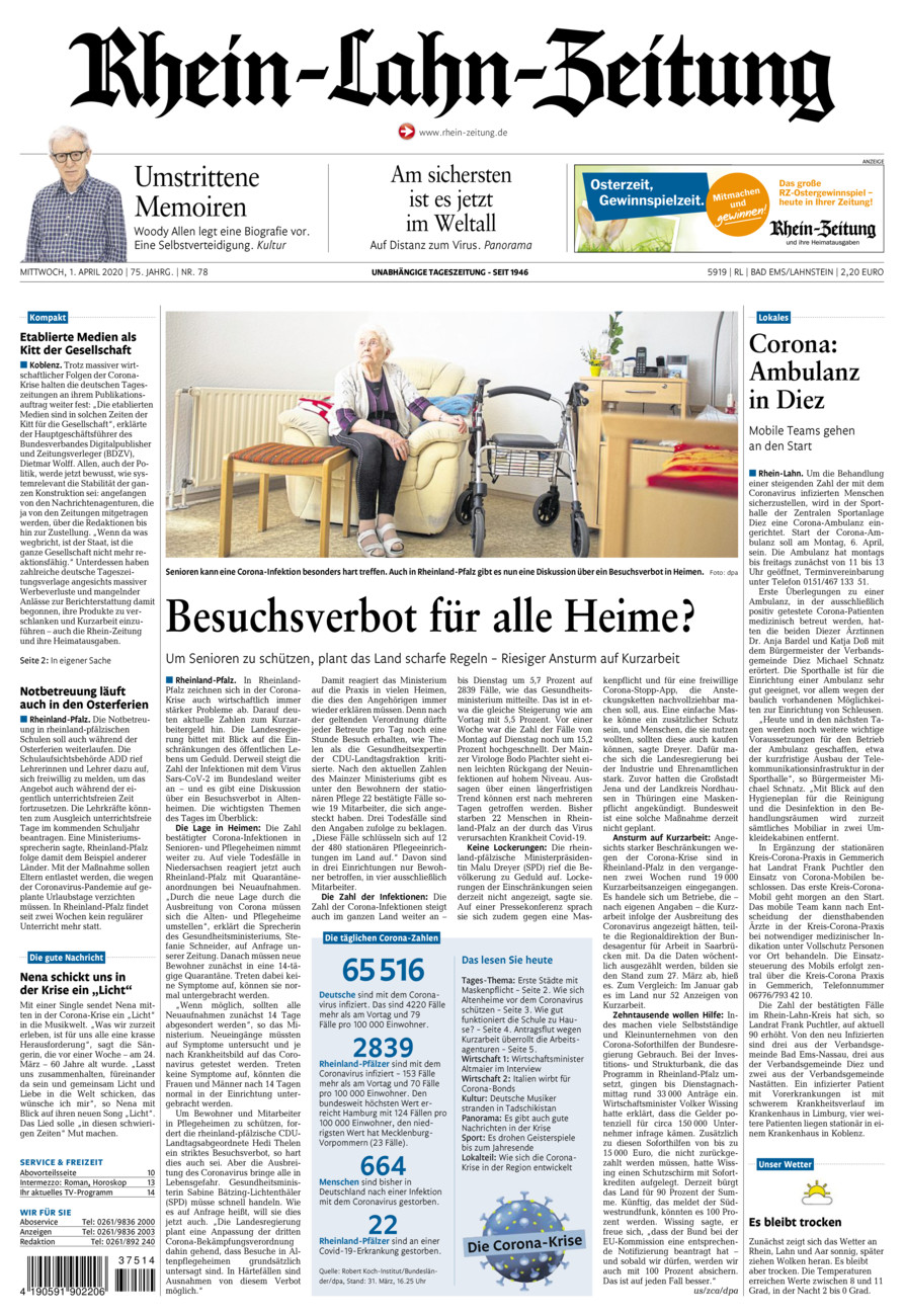 Rhein-Lahn-Zeitung vom Mittwoch, 01.04.2020