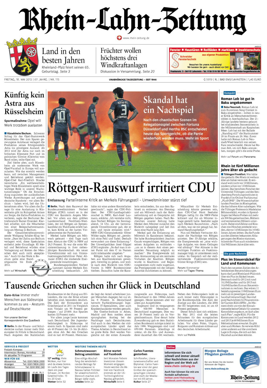 Rhein-Lahn-Zeitung vom Freitag, 18.05.2012