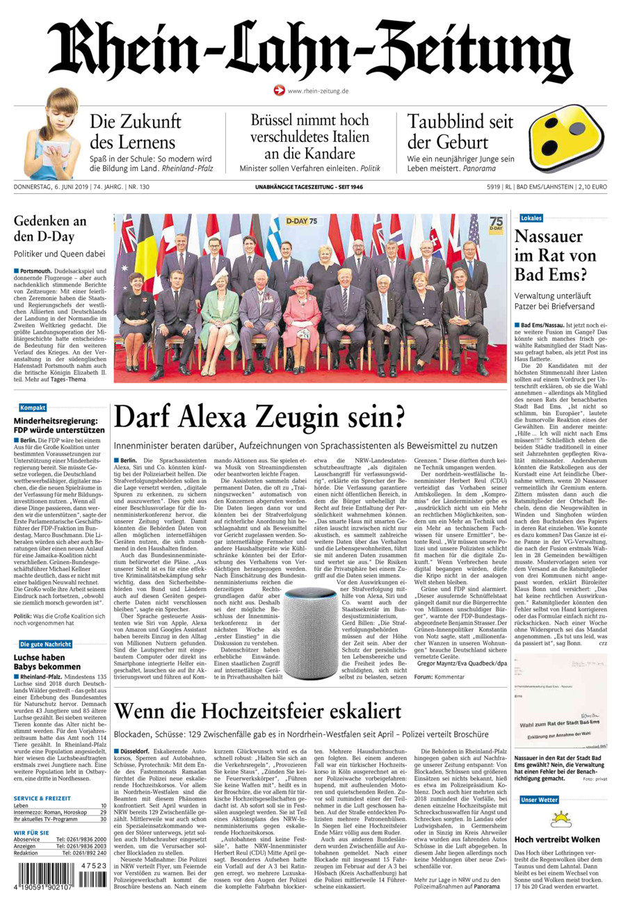 Rhein-Lahn-Zeitung vom Donnerstag, 06.06.2019