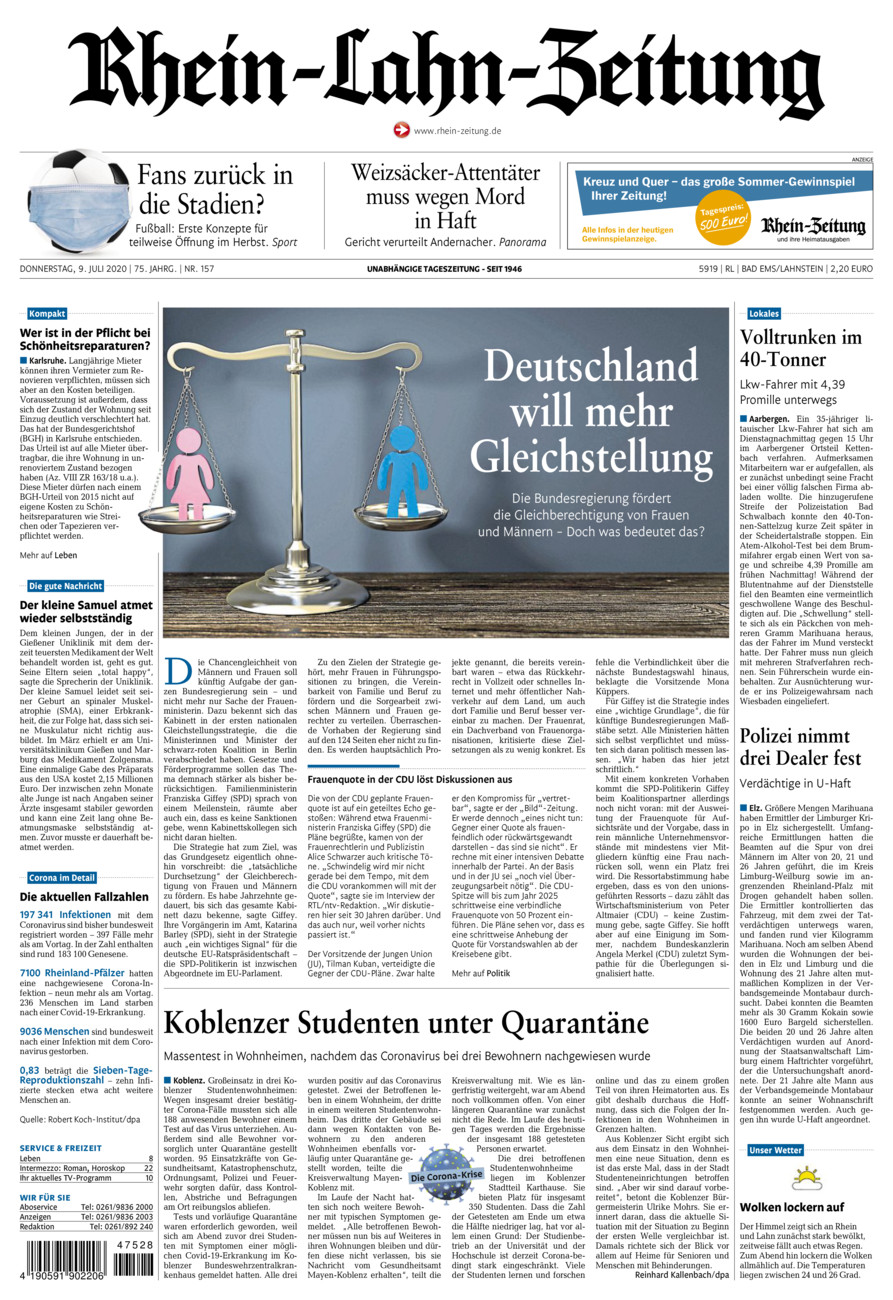 Rhein-Lahn-Zeitung vom Donnerstag, 09.07.2020