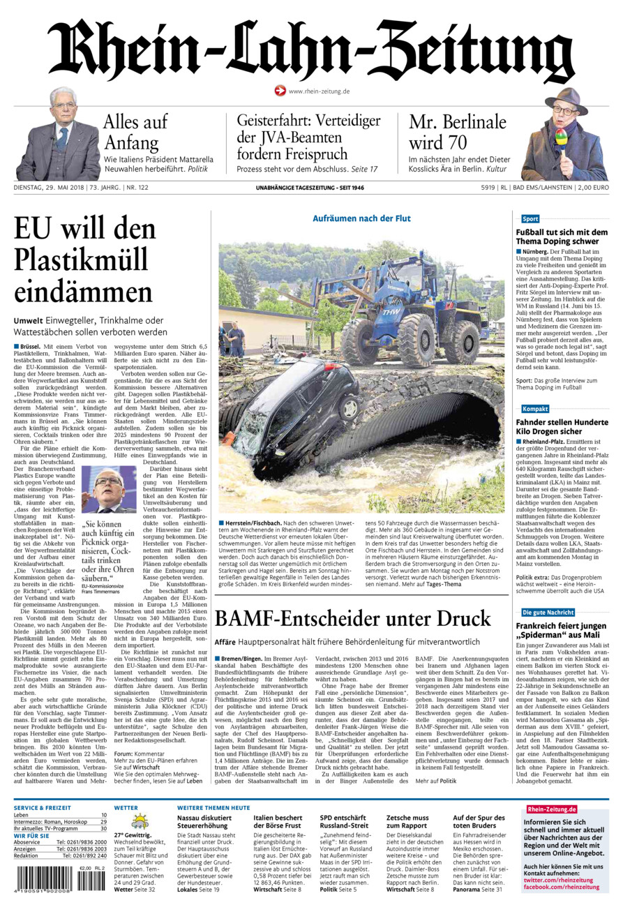Rhein-Lahn-Zeitung vom Dienstag, 29.05.2018