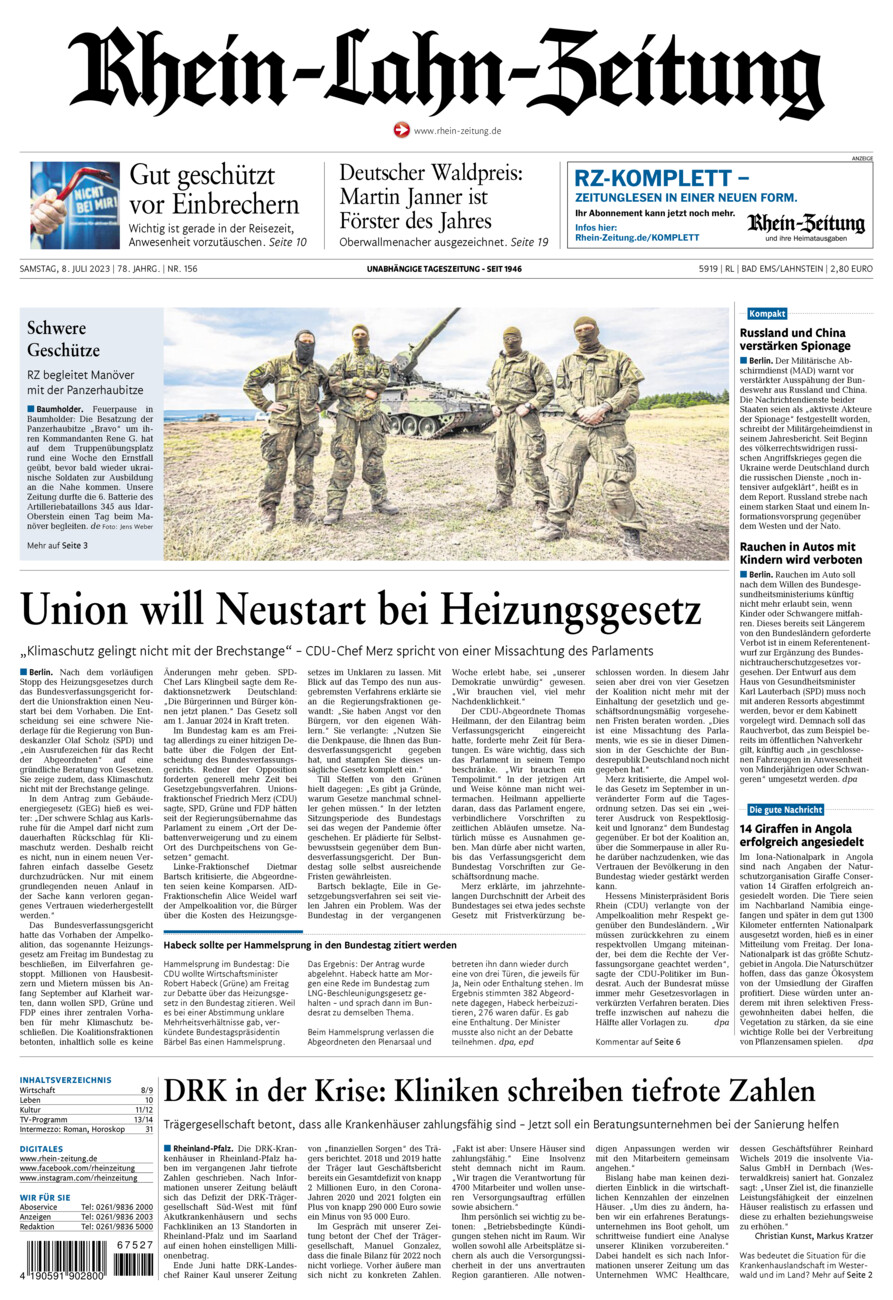 Rhein-Lahn-Zeitung vom Samstag, 08.07.2023