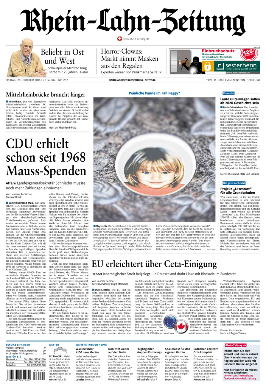 Rhein-Lahn-Zeitung vom Freitag, 28.10.2016