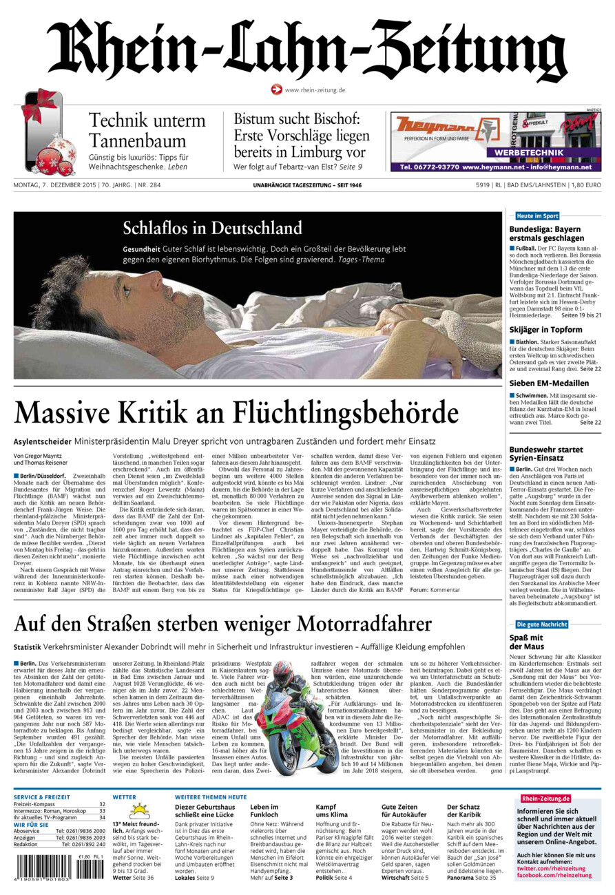 Rhein-Lahn-Zeitung vom Montag, 07.12.2015