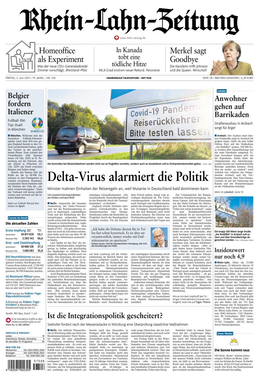 Rhein-Lahn-Zeitung vom Freitag, 02.07.2021