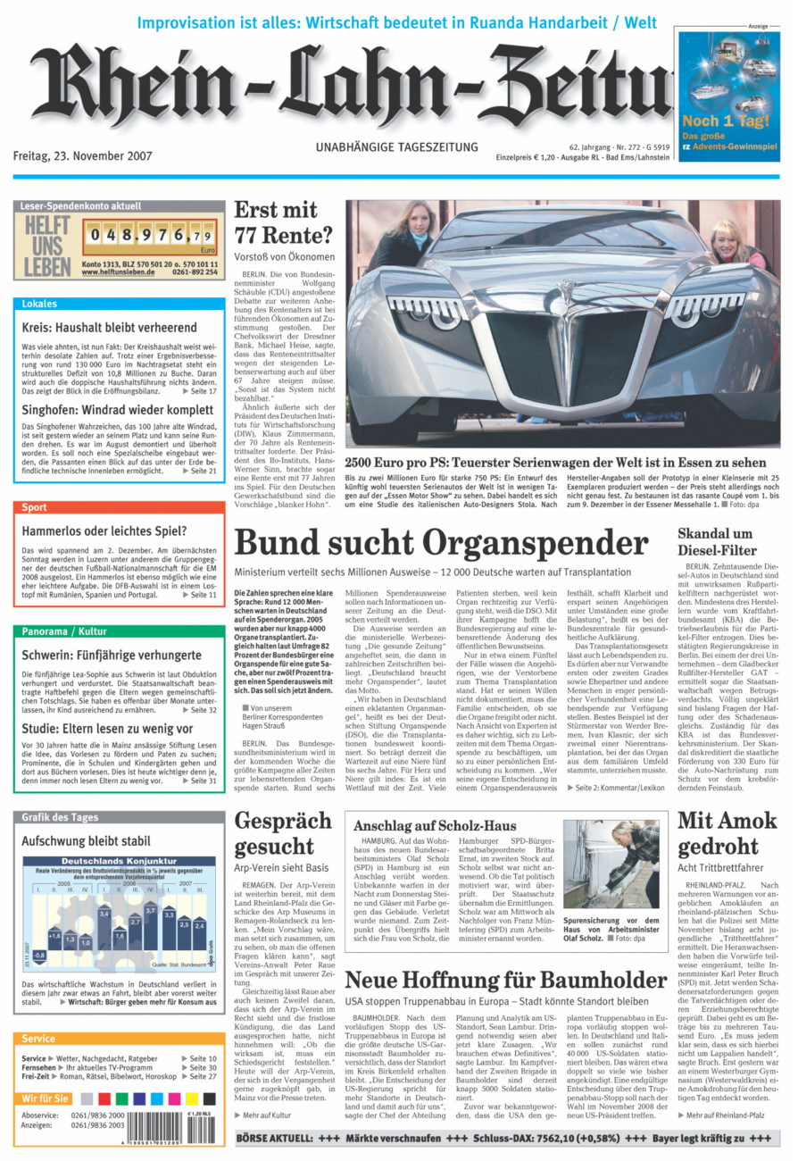 Rhein-Lahn-Zeitung vom Freitag, 23.11.2007