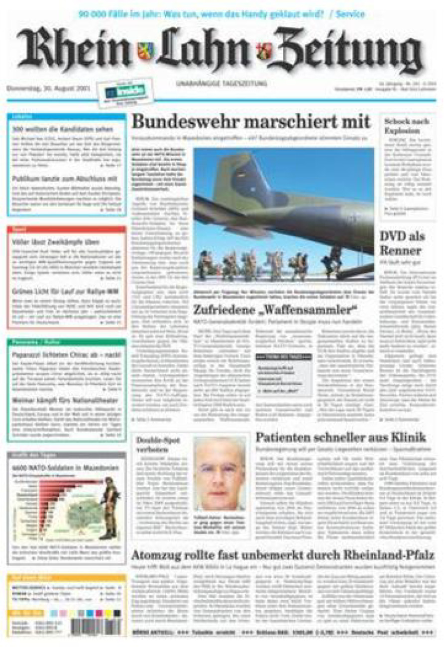 Rhein-Lahn-Zeitung vom Donnerstag, 30.08.2001