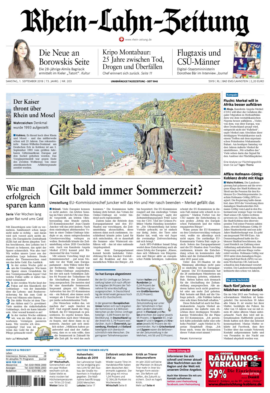 Rhein-Lahn-Zeitung vom Samstag, 01.09.2018