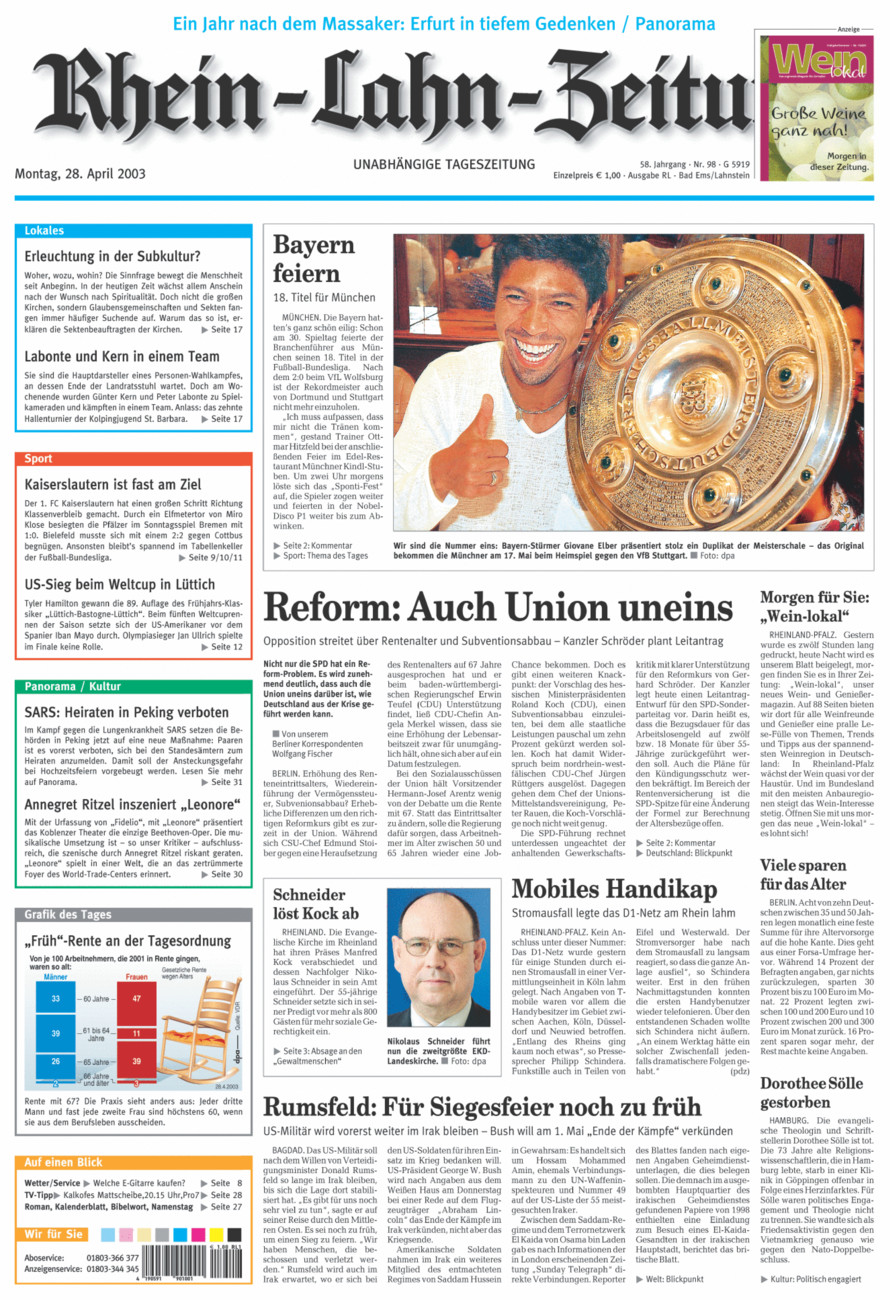 Rhein-Lahn-Zeitung vom Montag, 28.04.2003