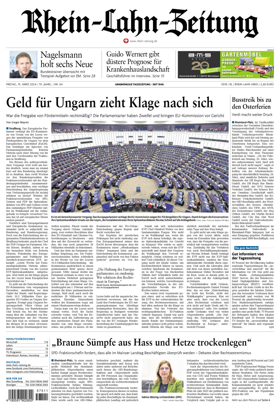 Rhein-Lahn-Zeitung vom Freitag, 15.03.2024