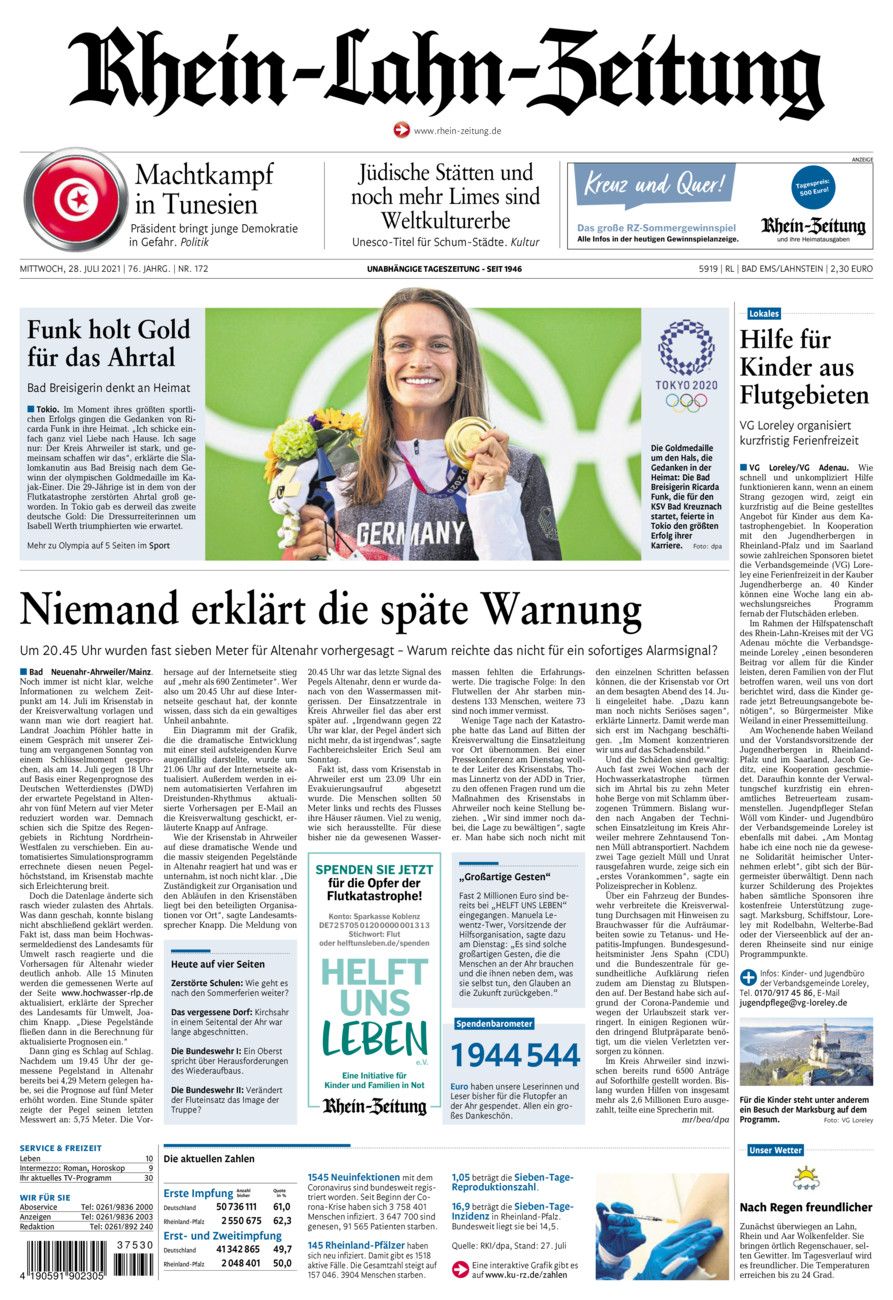 Rhein-Lahn-Zeitung vom Mittwoch, 28.07.2021