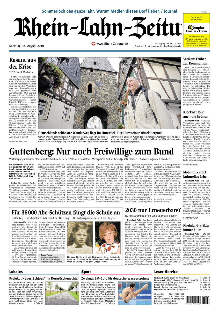 Rhein-Lahn-Zeitung vom Samstag, 14.08.2010