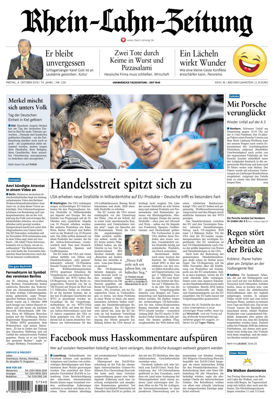 Rhein-Lahn-Zeitung vom Freitag, 04.10.2019