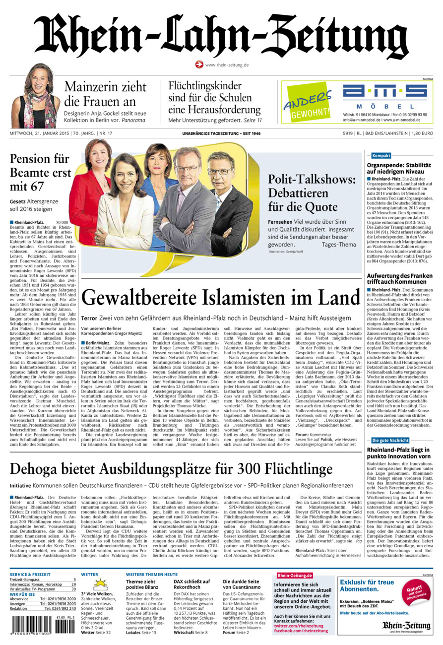 Rhein-Lahn-Zeitung vom Mittwoch, 21.01.2015
