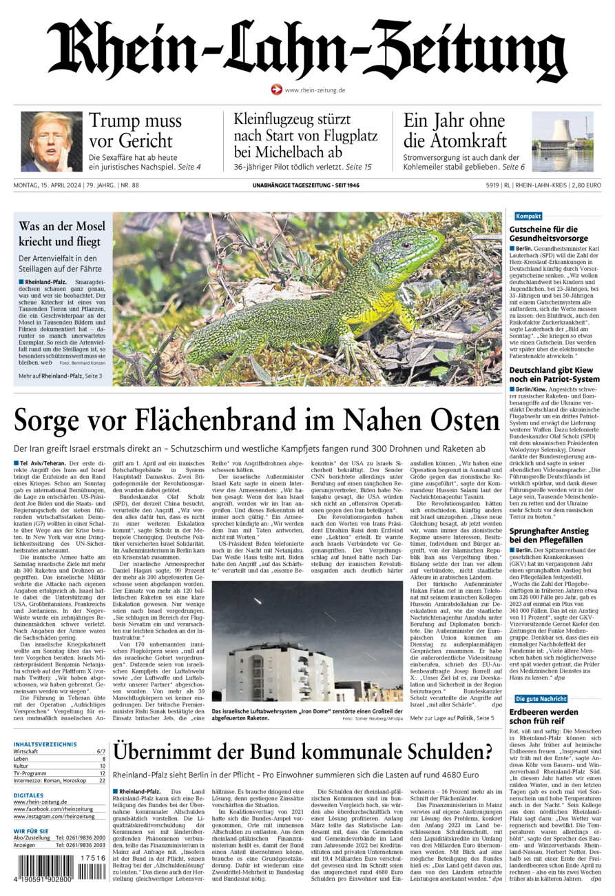 Rhein-Lahn-Zeitung vom Montag, 15.04.2024