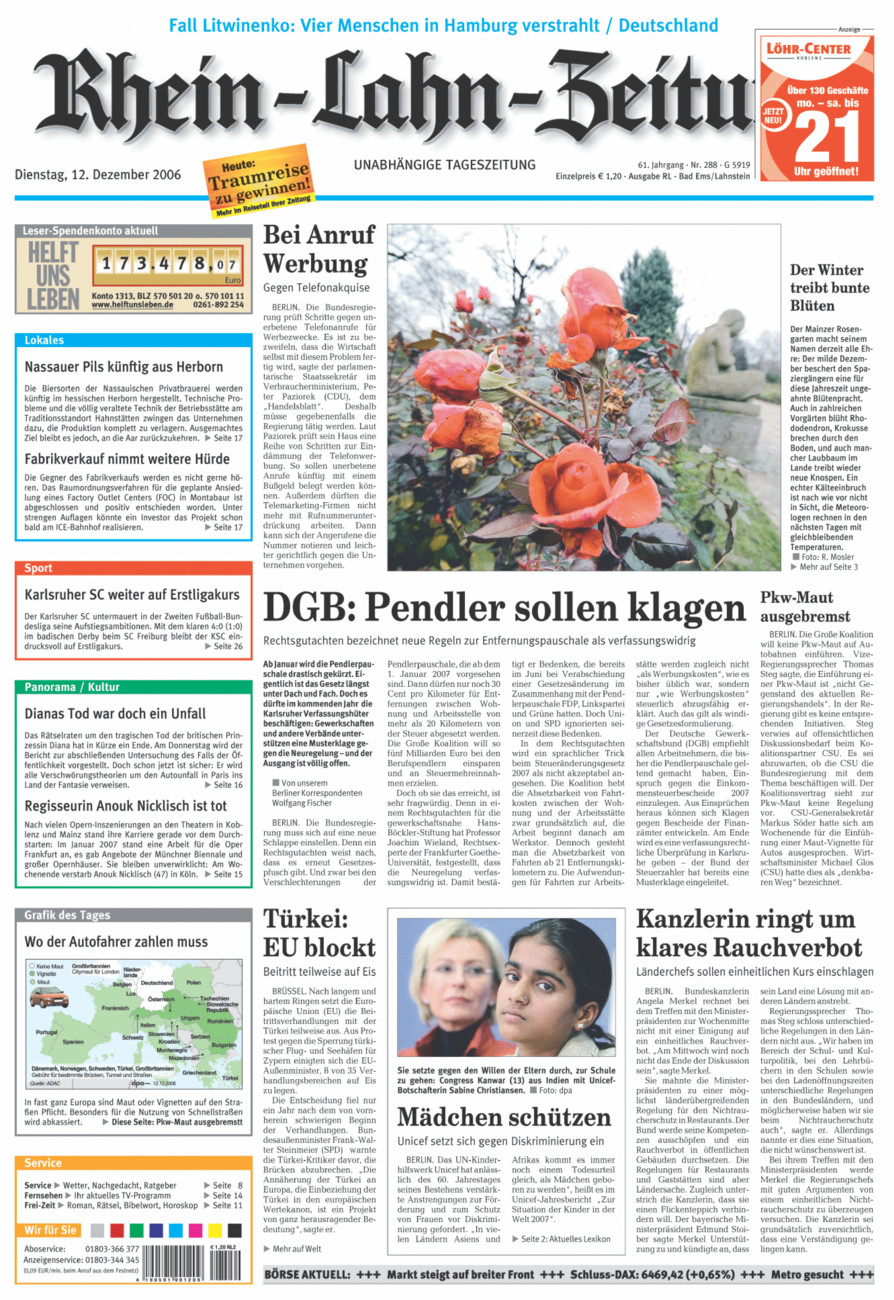 Rhein-Lahn-Zeitung vom Dienstag, 12.12.2006