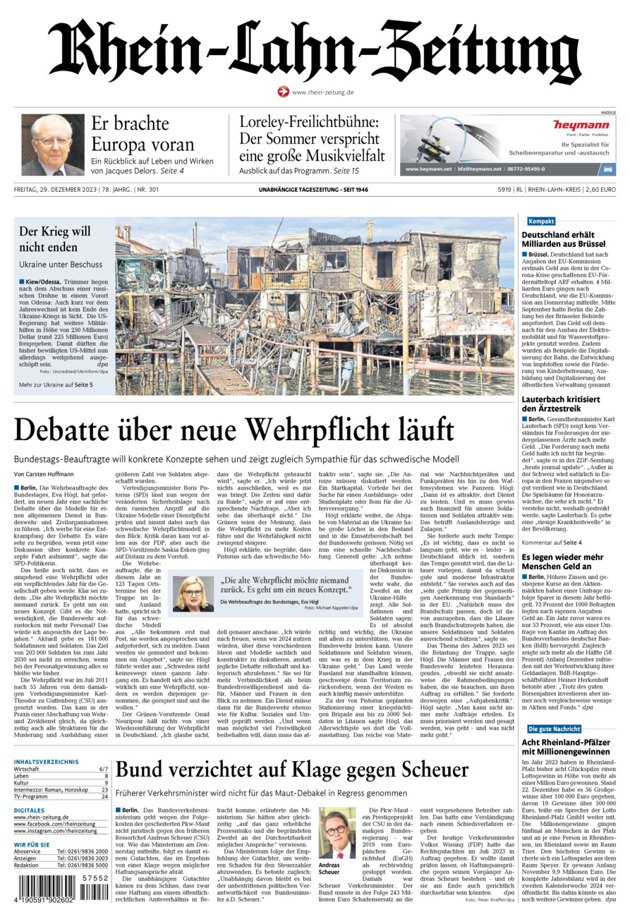 Rhein-Lahn-Zeitung vom Freitag, 29.12.2023