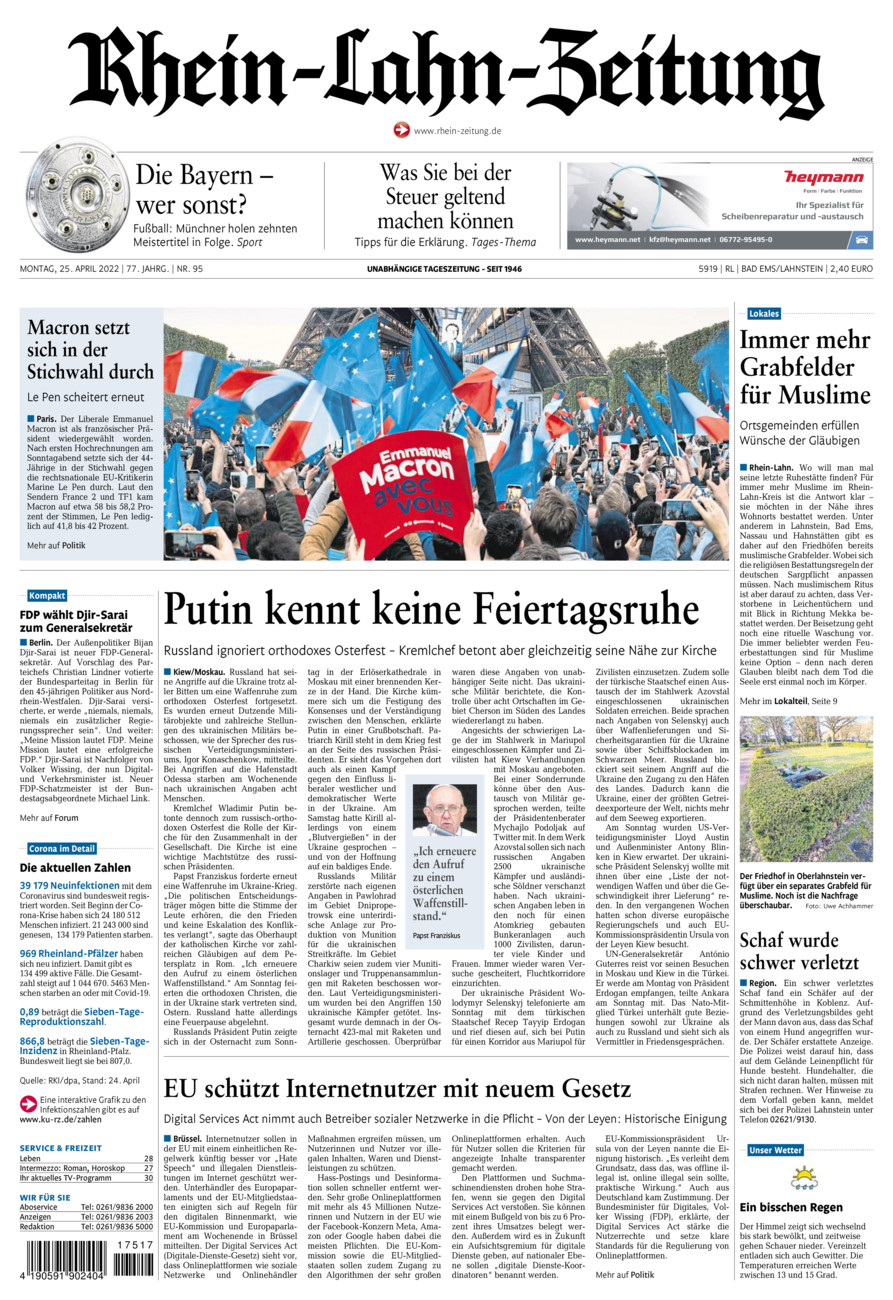 Rhein-Lahn-Zeitung vom Montag, 25.04.2022