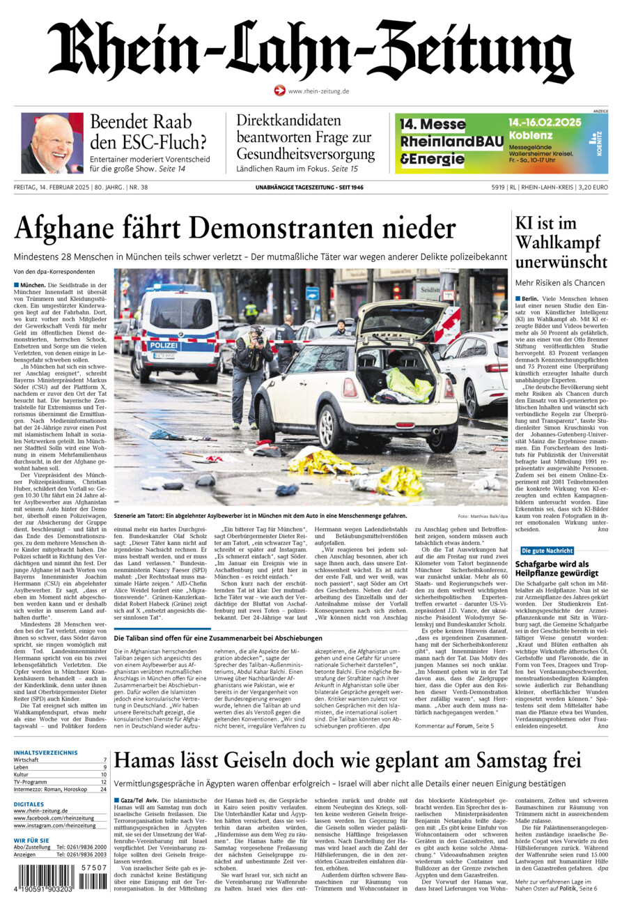 Rhein-Lahn-Zeitung vom Freitag, 14.02.2025