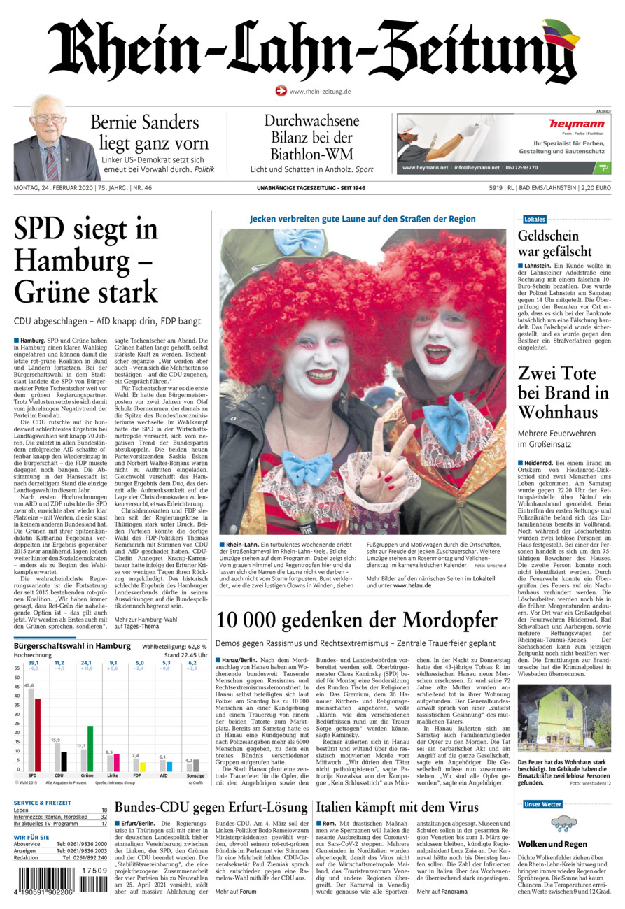 Rhein-Lahn-Zeitung vom Montag, 24.02.2020
